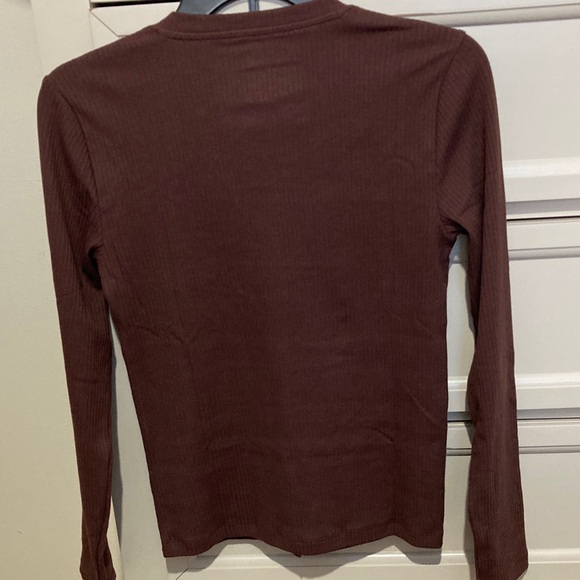 GAP Ribbed Button Up Long Sleeve Top in Chocolate Bar Brown Size S - Picture 4 of 9